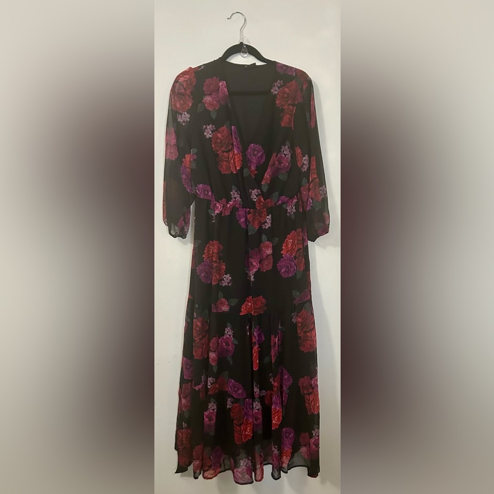 City Chic Black and Pink Floral Long Sleeve Dress - Picture 5 of 7